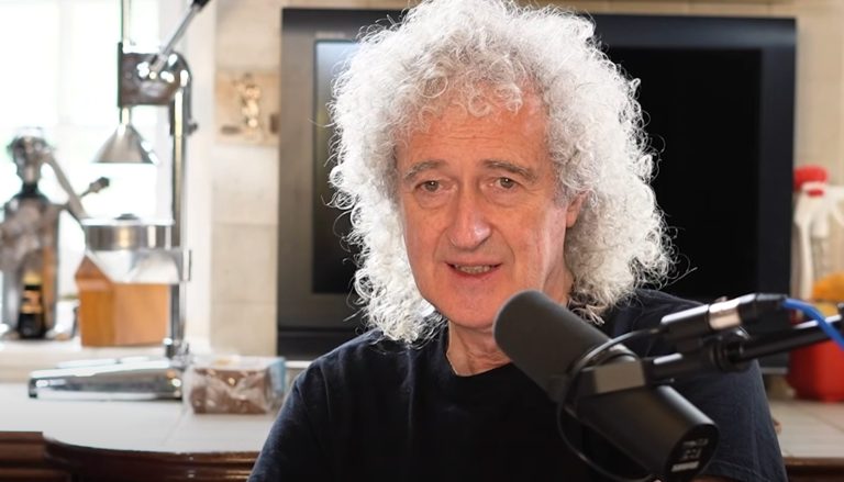 Brajan Mej sa Pejdžom i Ajomijem na otvaranju Gibson Garage London